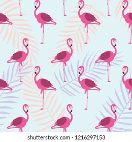 Beautiful vector floral summer pattern background with flamingo. Perfect for wallpapers, web page backgrounds, surface textures, textile.