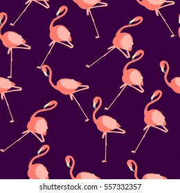 Beautiful vector floral summer pattern background with flamingo. Perfect for wallpapers, web page backgrounds, surface textures, textile.