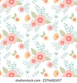 Schöner, blühender Vektor Sommer nahtlose Muster mit handgezeichnet Feld wild Blumen. Vektorgrafik.	