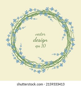Beautiful vector floral wreath. Delicate frame with blue wildflowers. Illustration on a white background. Beautiful design for wedding decor, invitation card, wishes, postcards