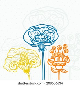 Beautiful vector flower drawn by hand. Perfect floral card template for your design. Vector file organized in groups for easy editing.