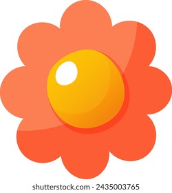 Hermoso icono de flor vectorial con pétalos rosas y rojos con un centro amarillo. Vista frontal, vista superior. Ilustración de una flor aislada en un fondo incoloro para el diseño de primavera, verano