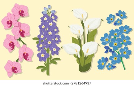 beautiful vector flower orchid calla lilly lavender wild flower
