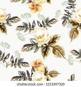 Beautiful vector flower pattern with watercolor plants