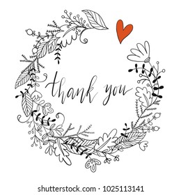 Beautiful vector flower wreath with heart. Elegant floral collection with isolated black and white leafs and flowers. Design for invitation, stickers, wedding or greeting cards