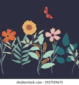 Beautiful vector flowers and butterflies