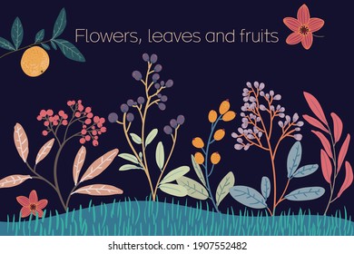 Beautiful vector flowers and leaves