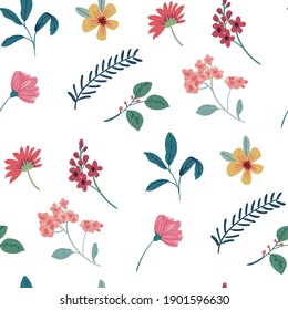Beautiful vector flowers and leaves seamless pattern