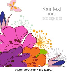 beautiful vector flowers on white greeting card background  