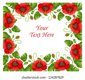 Beautiful vector frame with red poppy flowers realistic