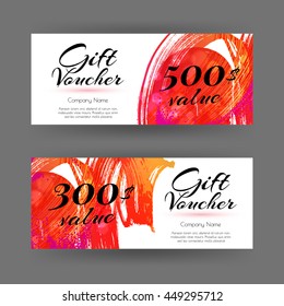 Beautiful Vector Gift Voucher with Brush Strokes. Modern Business Card Template. Design Concept for Shop, Boutique, Beauty Salon, Spa, Fashion, Invitation.