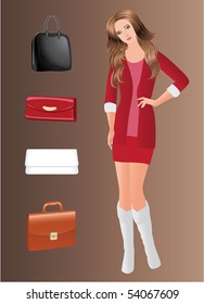 beautiful vector girl and handbags