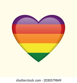 Hermoso vector de brillante corazón arco iris, señal de la comunidad lgbt, aislado en fondo amarillo claro.