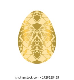 Hermoso vector oro Huevo de Pascua con abeja de miel. Tarjeta de bienvenida decorativa con símbolos de resorte.