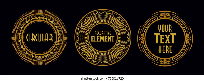 Beautiful Vector Golden Circle Frames Decorative Graphic Element Ornate Vignette Design Template Floral Ornament Luxury Motifs Vintage Badges