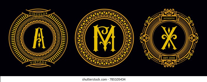 Beautiful Vector Golden Circle Frames Decorative Graphic Element Ornate Vignette Design Template Floral Ornament Luxury Label Motifs Vintage Badges