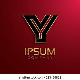 Beautiful vector graphic black alphabet with gold rim / letter Y / symbol