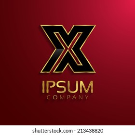 Beautiful vector graphic black alphabet with gold rim / letter X / symbol