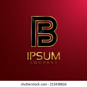 Beautiful vector graphic black alphabet with gold rim / letter B / symbol