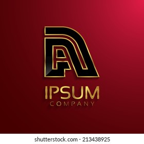 Beautiful vector graphic black alphabet with gold rim / letter A / symbol