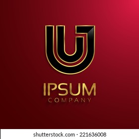 Beautiful vector graphic black alphabet with gold rim / letter U / symbol