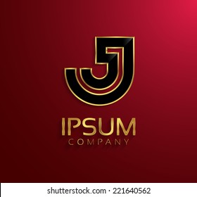 Beautiful vector graphic black alphabet with gold rim / letter J / symbol