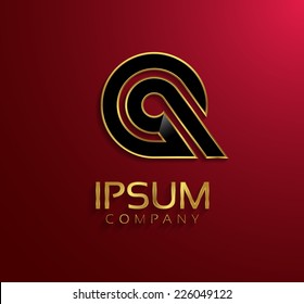 Beautiful vector graphic black alphabet with gold rim / letter Q / symbol