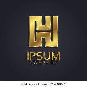 Beautiful vector graphic gold alphabet / letter H / symbol