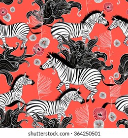 Beautiful vector graphic pattern of running zebras