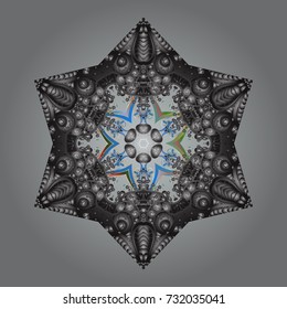 Beautiful vector gray, blue and brown snowflakes isolated on a colorful background. Illustration. Snowflakes, snowfall. Falling Christmas stylized snowflakes.