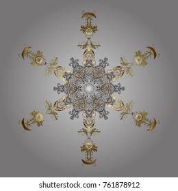 Beautiful vector gray, brown and beige snowflakes isolated on a colorful background. Illustration. Snowflakes, snowfall. Falling Christmas stylized snowflakes.
