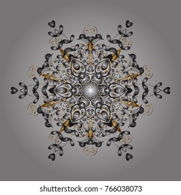 Beautiful vector gray, brown and beige snowflakes isolated on a colorful background. Falling Christmas stylized snowflakes. Illustration. Snowflakes, snowfall.