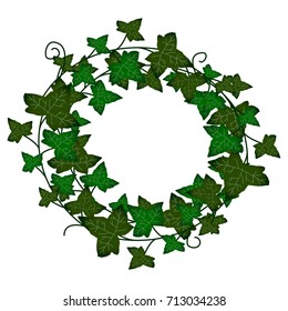 A beautiful vector green round frame with ivy leaves and branch.