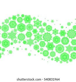 Beautiful vector green snowflakes isolated on a white background. Illustration. Snowflakes, snowfall. Falling Christmas stylized snowflakes.