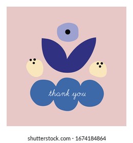 Beautiful vector Greeting card design. Abstract Thank you Card with hand drawn nature shapes. Artistic card design in scandinavian art style.