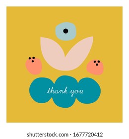 Beautiful vector Greeting card design. Abstract Thank you Card with hand drawn nature shapes. Artistic card design in scandinavian art style.