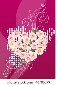 Beautiful vector greeting card with heart made of roses