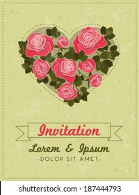 Beautiful vector greeting card with pink roses