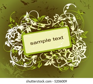 beautiful vector grunge brown - green floral frame