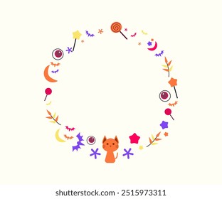 Beautiful vector Halloween wreaths.  illustrations with star, cat, ghost and other elements