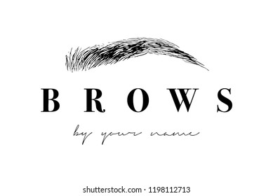 Beautiful vector hand drawing eyebrows for the logo of the master on the eyebrows. Business card template.