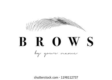 Beautiful vector hand drawing eyebrows for the logo of the master on the eyebrows. Business card template.