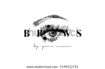 Beautiful vector hand drawing eyebrows for the logo of the master on the eyebrows. Business card template.