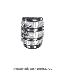 Beautiful vector hand drawn a barrel of beer Illustration. Detailed retro style images. Vintage sketch element for labels and cards design.