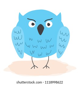 beautiful vector hand drawn bird owl with ridiculous children's shapes on a cloudy background