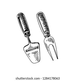 Beautiful vector hand drawn Cheese cutters Illustration. Detailed retro style image. Vintage sketch element for labels, packaging and cards design. Modern background.