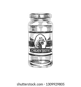 Beautiful vector hand drawn chicken Illustration. Detailed retro style image. Vintage sketch element for labels, packaging and cards design. Modern background.