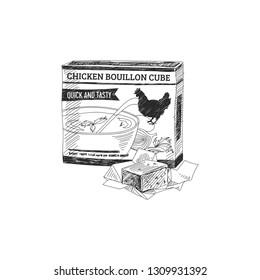 Beautiful vector hand drawn chicken powder Illustration. Detailed retro style image. Vintage sketch element for labels, packaging and cards design. Modern background.
