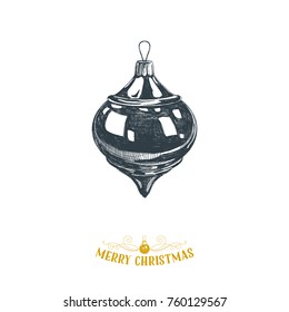 Beautiful vector hand drawn christmas ball Illustration. Detailed retro style images. Vintage sketch Element for labels design. 