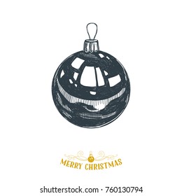 Beautiful vector hand drawn christmas ball Illustration. Detailed retro style images. Vintage sketch Element for labels design. 